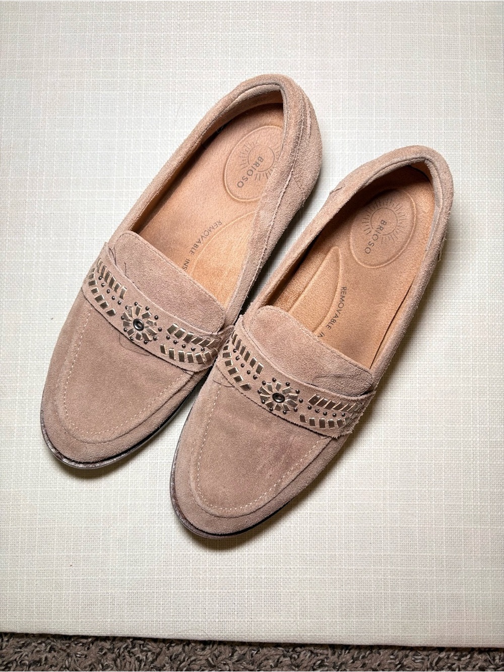 Brioso Taupe Suede Loafers | Women's Comfort Slip-On Moccasins | Boho Western - Picture 2 of 10